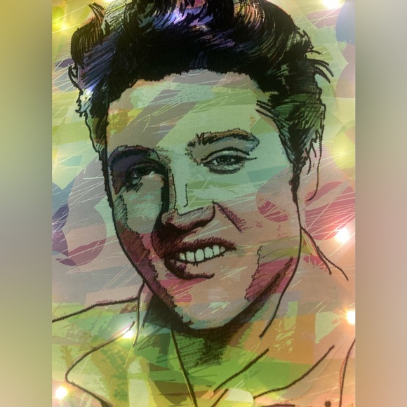 Elvis Presley Print - Upcycked - Backlit with Hand Drawn Reverse Image - Picture 3 of 10